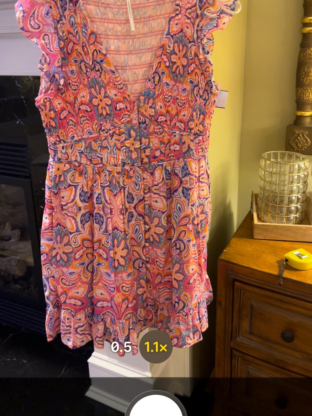 Anthropologie Peregrine Smocked Ruffled Pink Floral V-Neck Mini Dress SMALL - Picture 11 of 14